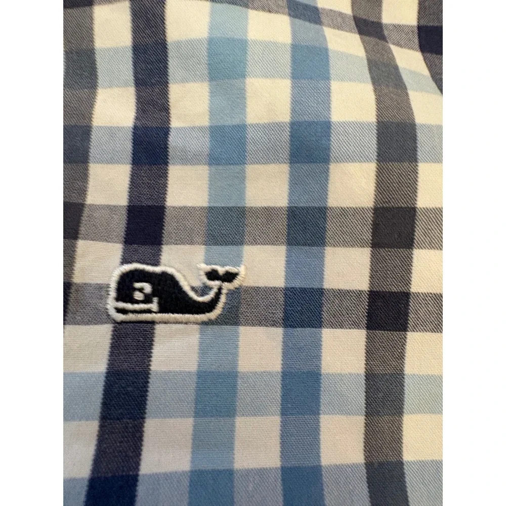 Vineyard Vines Button Down Shirt Kids Small 8-10 Blue Gingham Whale Cotton